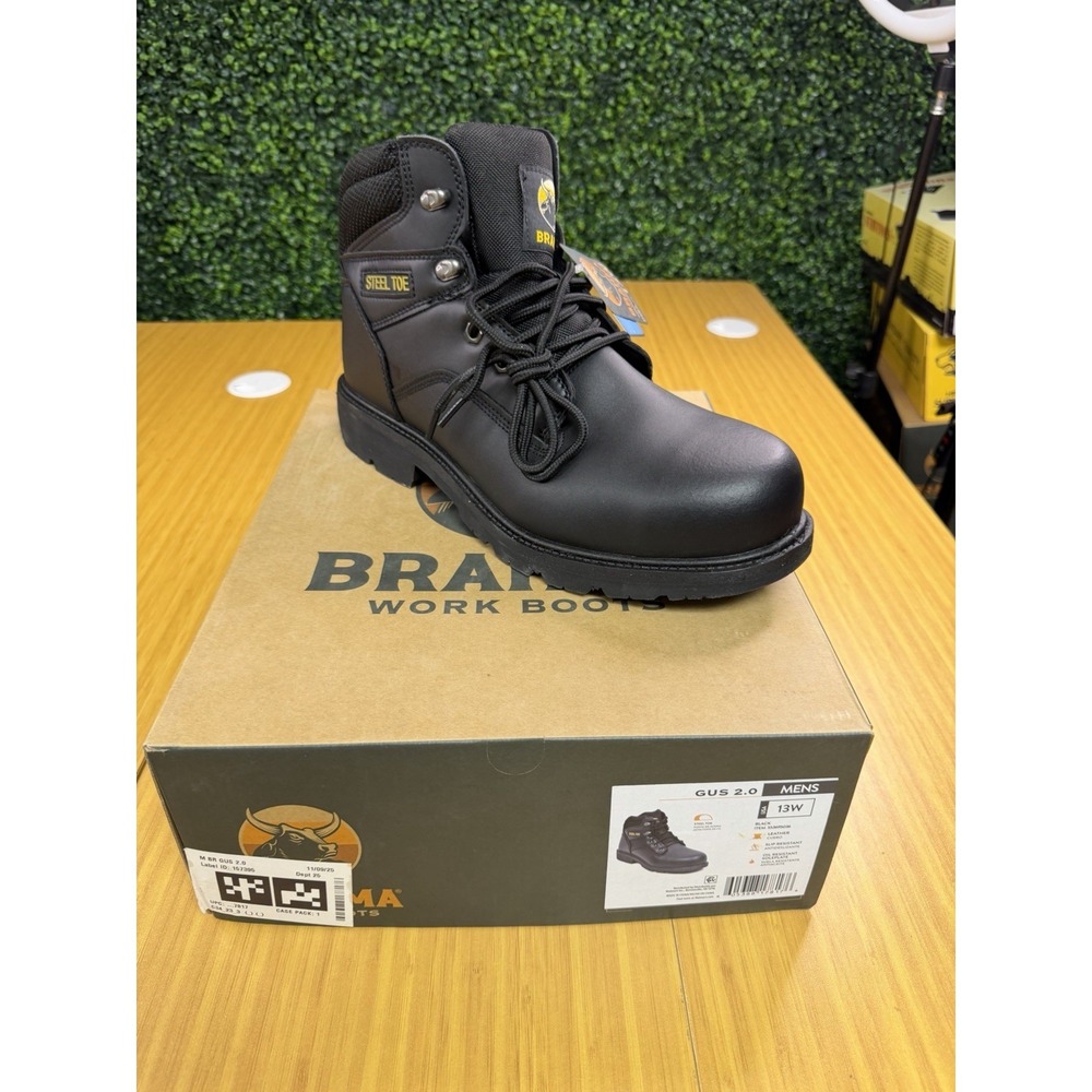 Brahma Men's 13 WIDE Gus 2.0 Steel Toe Black Work Leather Boots Lace Up 13W